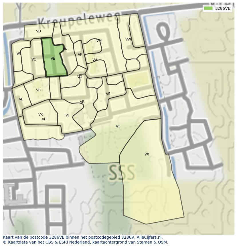Afbeelding van het postcodegebied 3286 VE op de kaart.