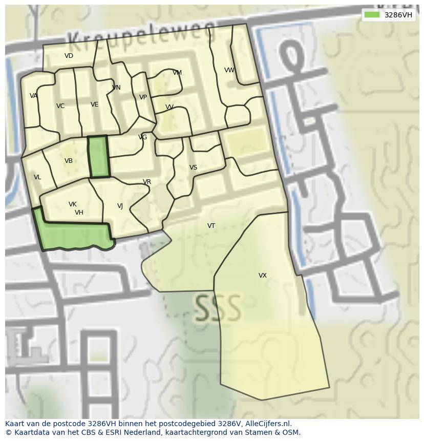 Afbeelding van het postcodegebied 3286 VH op de kaart.