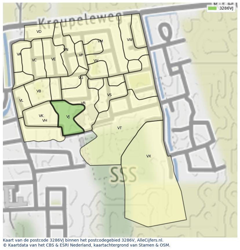 Afbeelding van het postcodegebied 3286 VJ op de kaart.