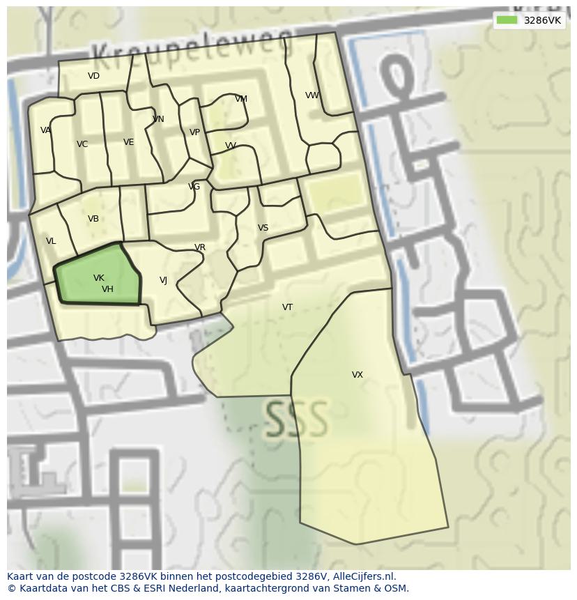 Afbeelding van het postcodegebied 3286 VK op de kaart.