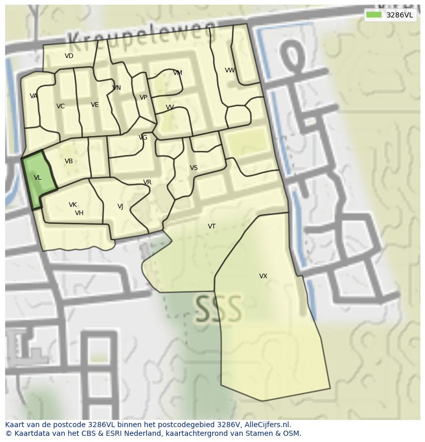 Afbeelding van het postcodegebied 3286 VL op de kaart.