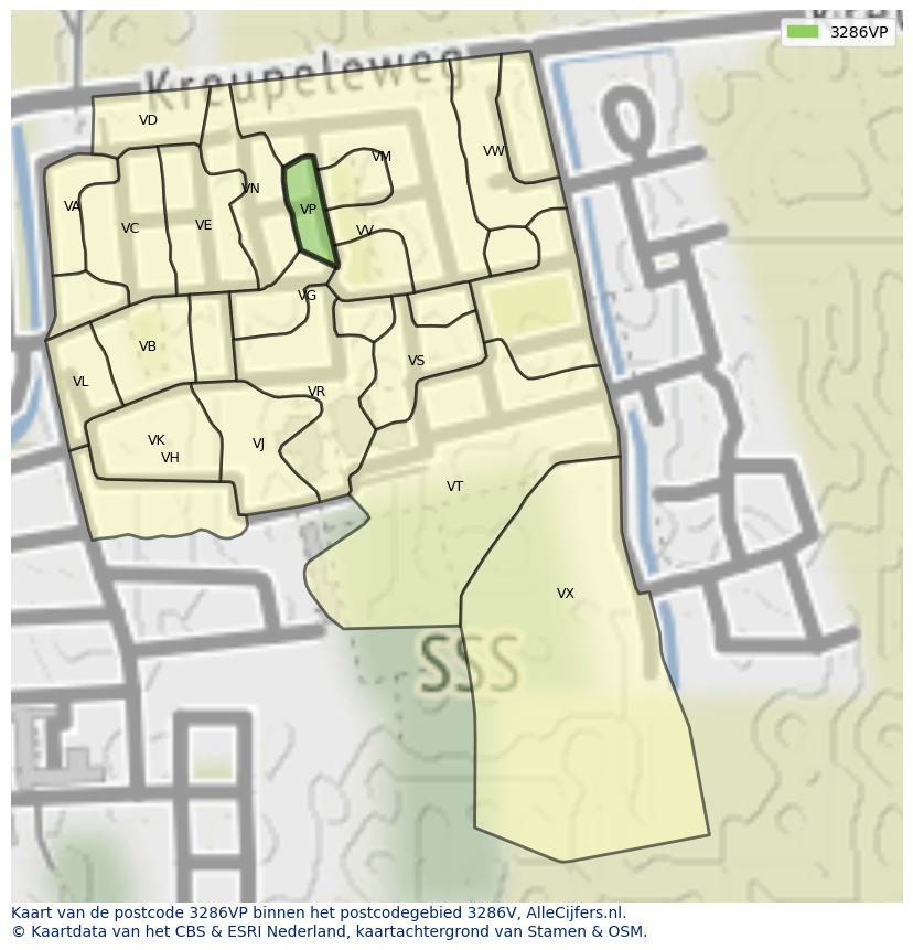 Afbeelding van het postcodegebied 3286 VP op de kaart.