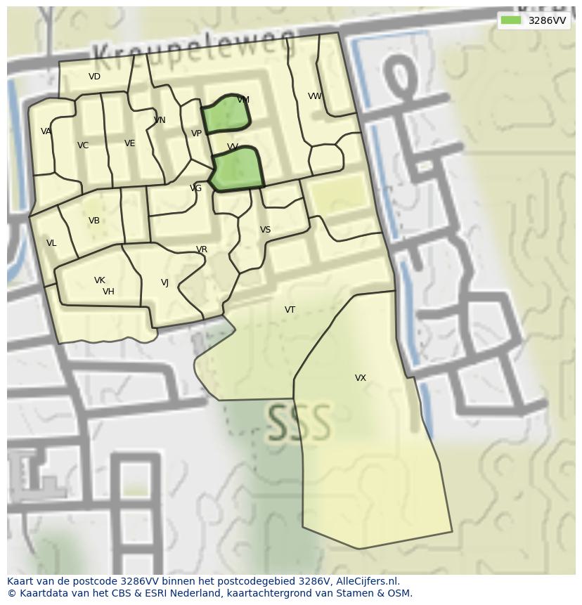 Afbeelding van het postcodegebied 3286 VV op de kaart.