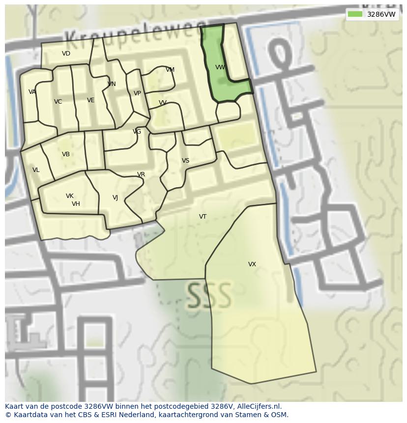 Afbeelding van het postcodegebied 3286 VW op de kaart.