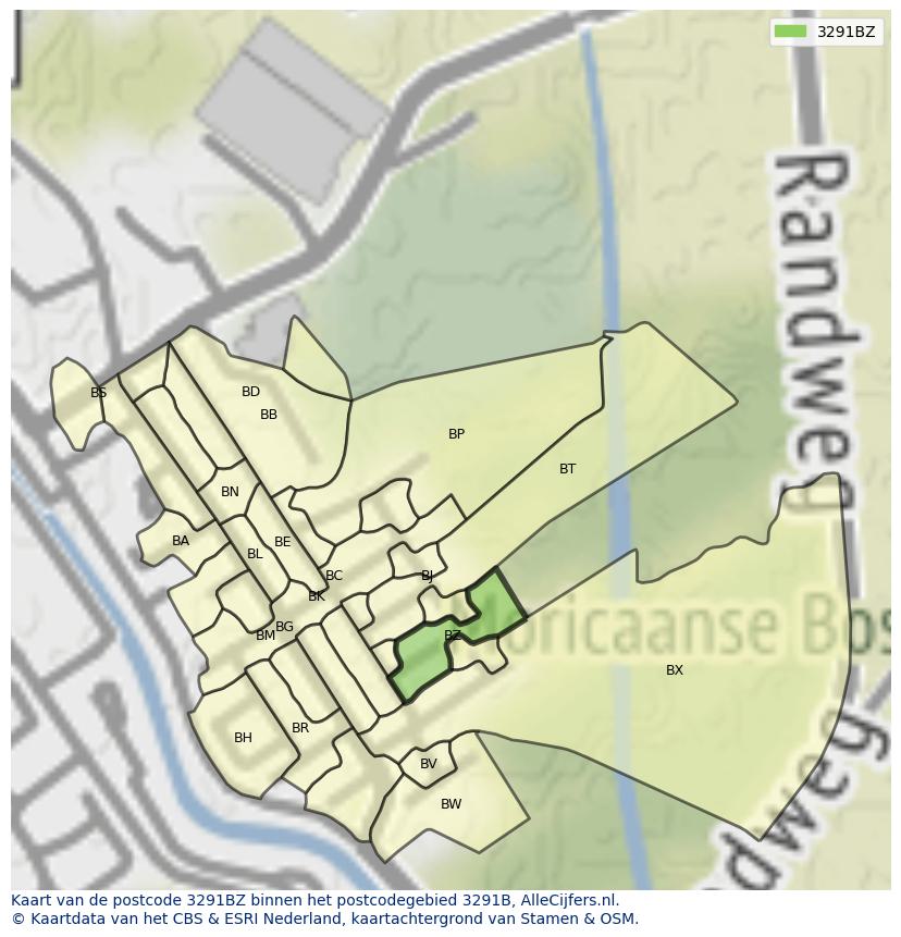 Afbeelding van het postcodegebied 3291 BZ op de kaart.