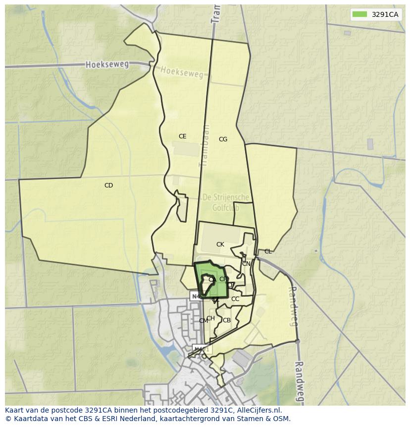 Afbeelding van het postcodegebied 3291 CA op de kaart.
