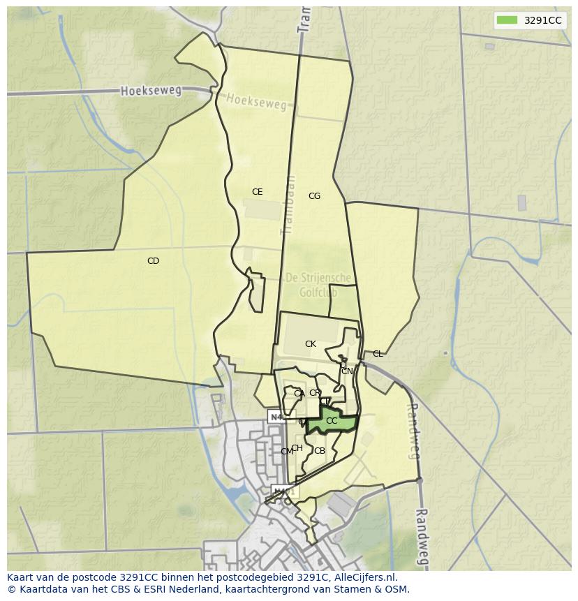 Afbeelding van het postcodegebied 3291 CC op de kaart.
