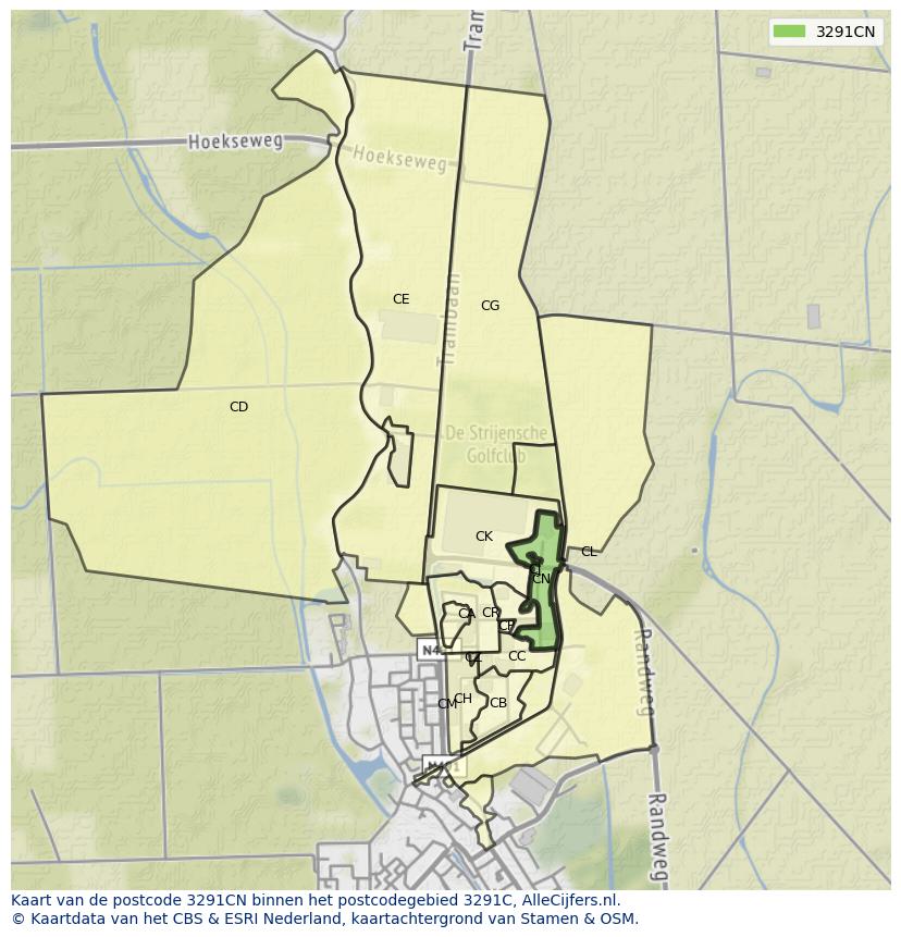 Afbeelding van het postcodegebied 3291 CN op de kaart.