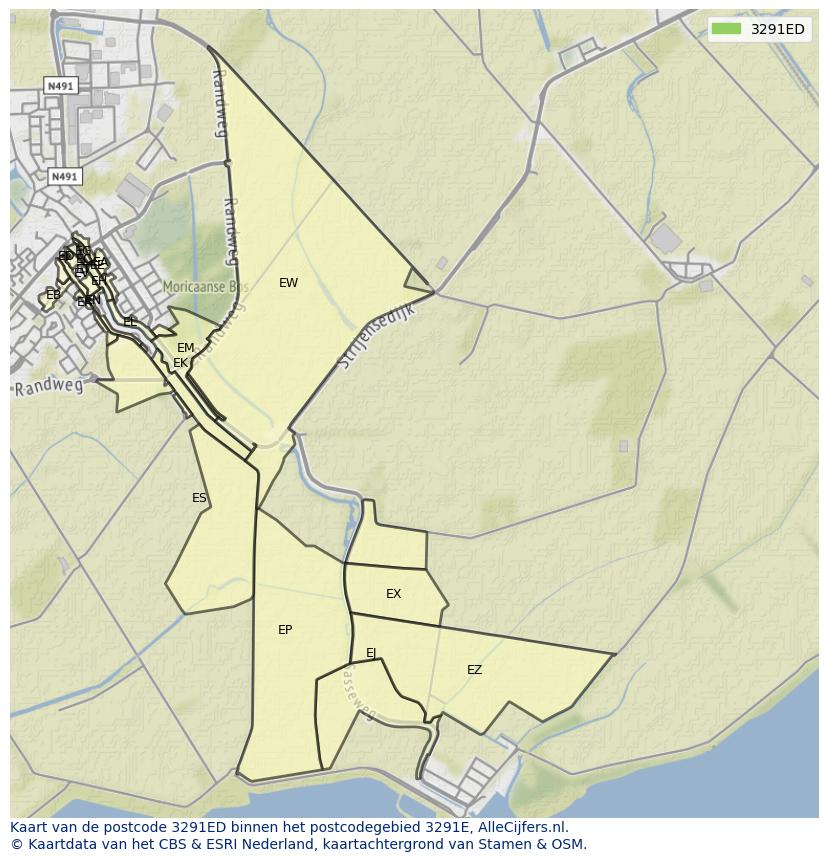 Afbeelding van het postcodegebied 3291 ED op de kaart.