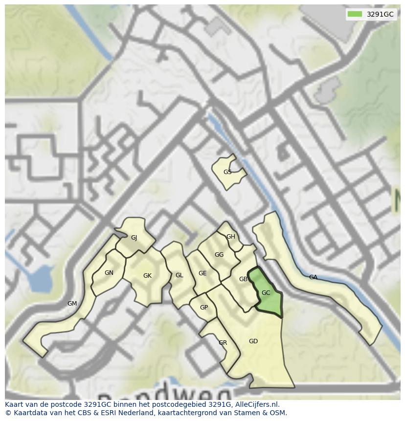 Afbeelding van het postcodegebied 3291 GC op de kaart.