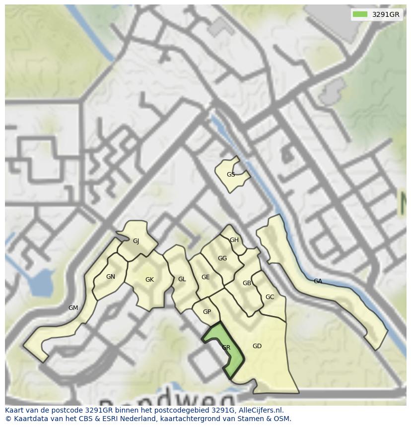 Afbeelding van het postcodegebied 3291 GR op de kaart.