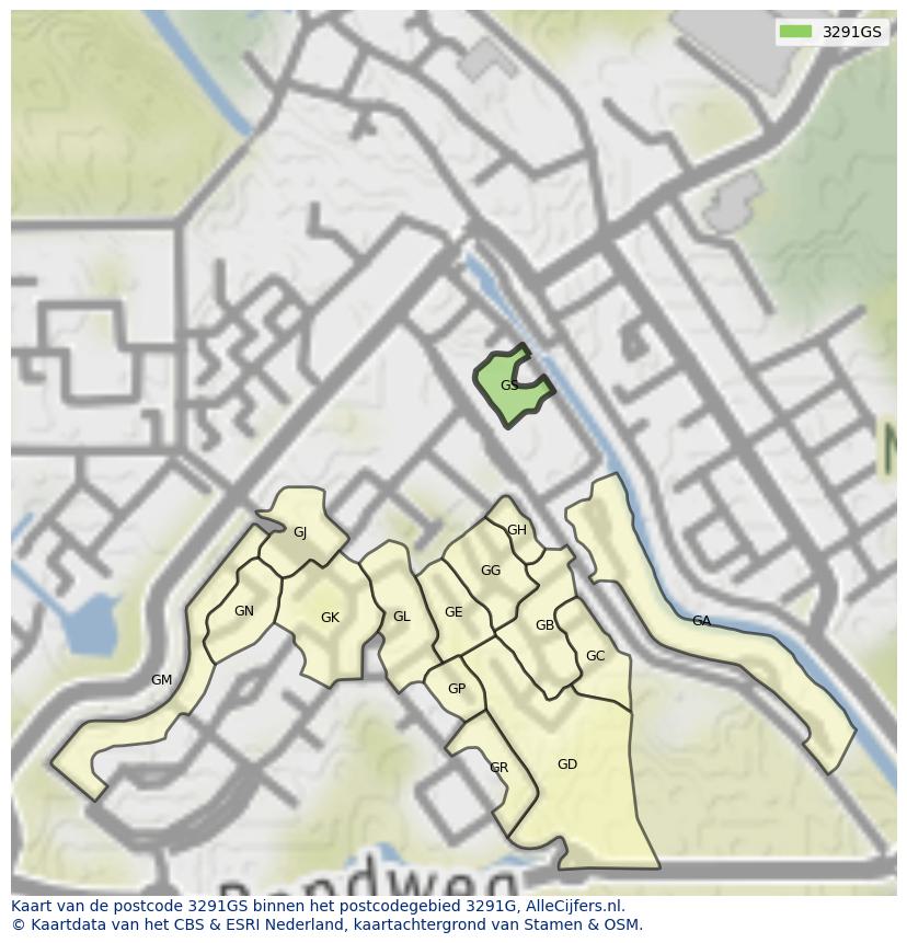 Afbeelding van het postcodegebied 3291 GS op de kaart.