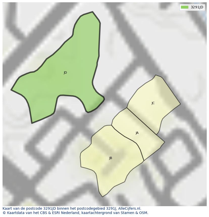 Afbeelding van het postcodegebied 3291 JD op de kaart.