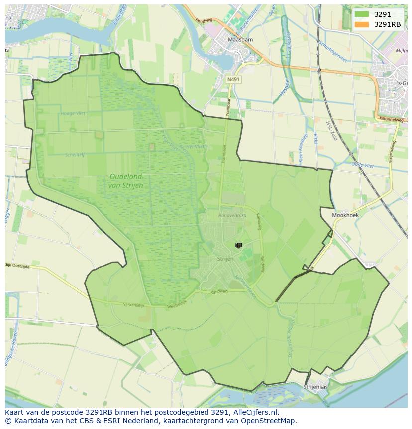 Afbeelding van het postcodegebied 3291 RB op de kaart.