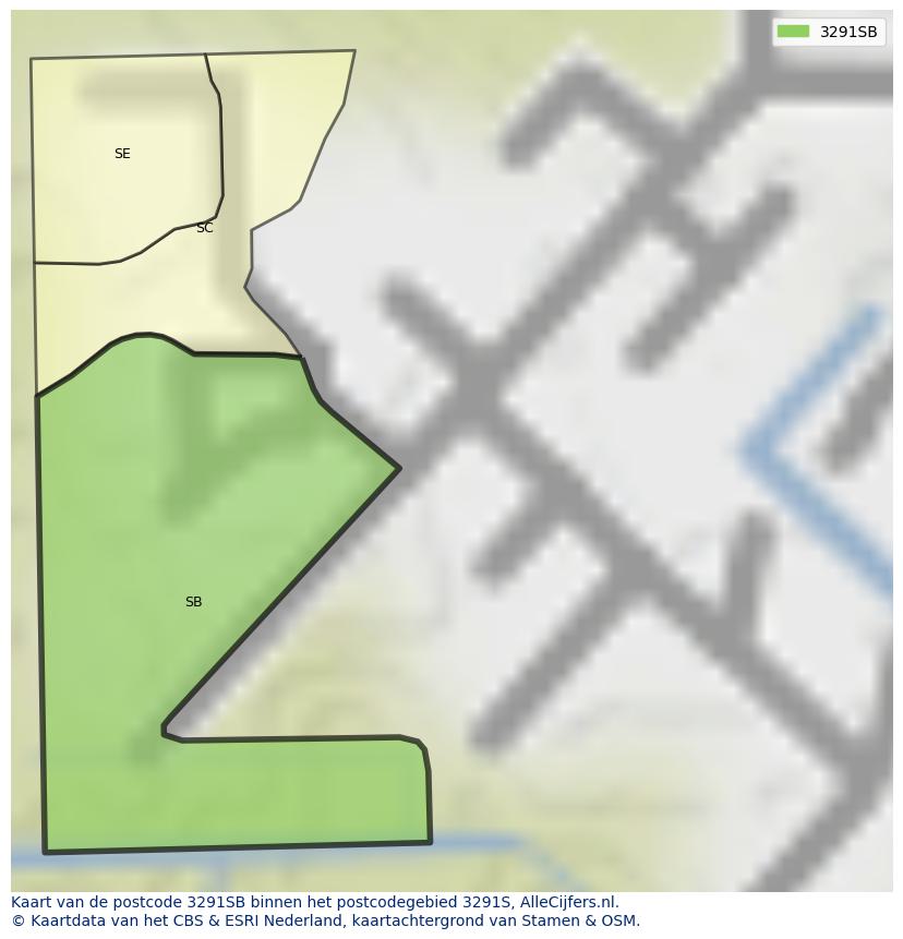 Afbeelding van het postcodegebied 3291 SB op de kaart.