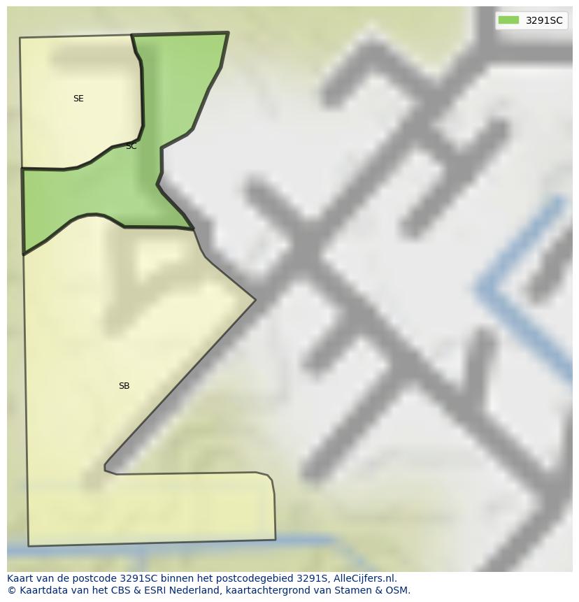 Afbeelding van het postcodegebied 3291 SC op de kaart.
