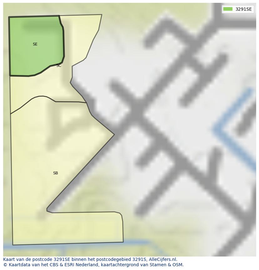 Afbeelding van het postcodegebied 3291 SE op de kaart.