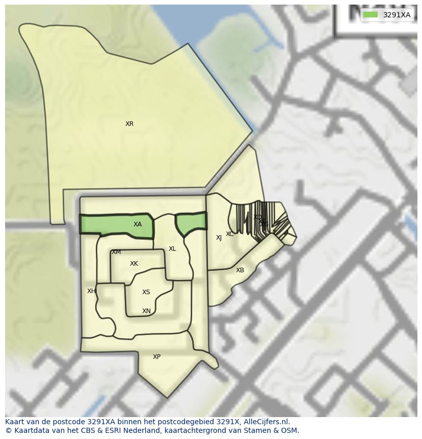 Afbeelding van het postcodegebied 3291 XA op de kaart.