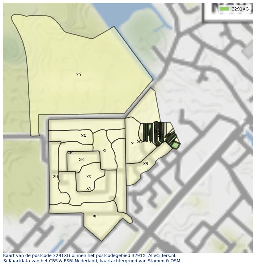 Afbeelding van het postcodegebied 3291 XG op de kaart.