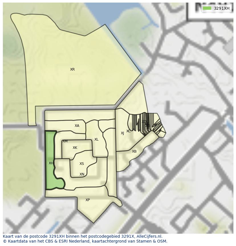 Afbeelding van het postcodegebied 3291 XH op de kaart.