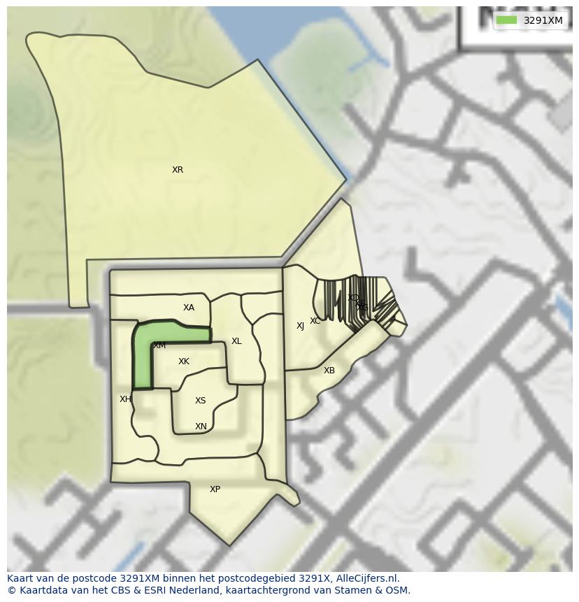 Afbeelding van het postcodegebied 3291 XM op de kaart.