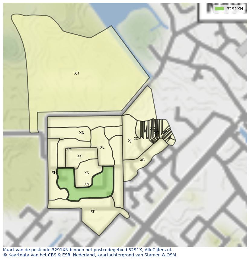 Afbeelding van het postcodegebied 3291 XN op de kaart.