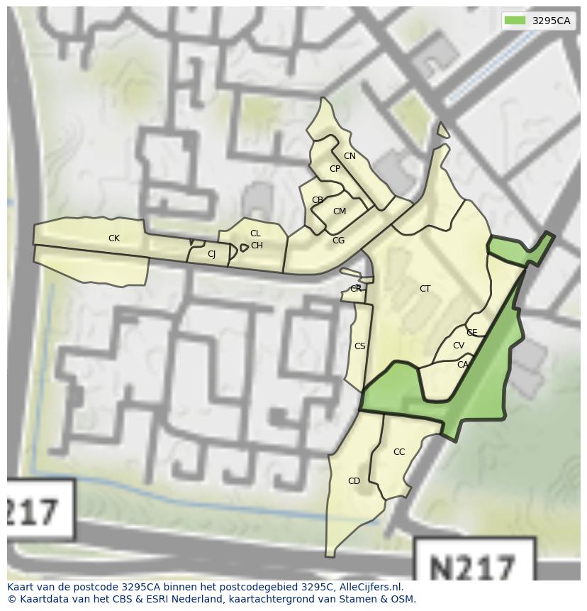 Afbeelding van het postcodegebied 3295 CA op de kaart.