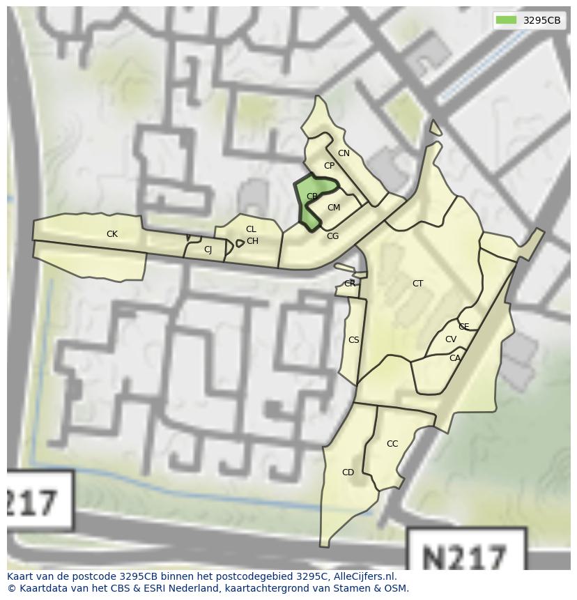 Afbeelding van het postcodegebied 3295 CB op de kaart.