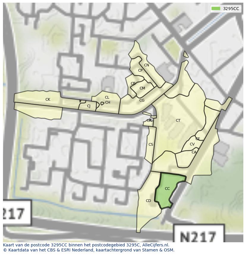 Afbeelding van het postcodegebied 3295 CC op de kaart.
