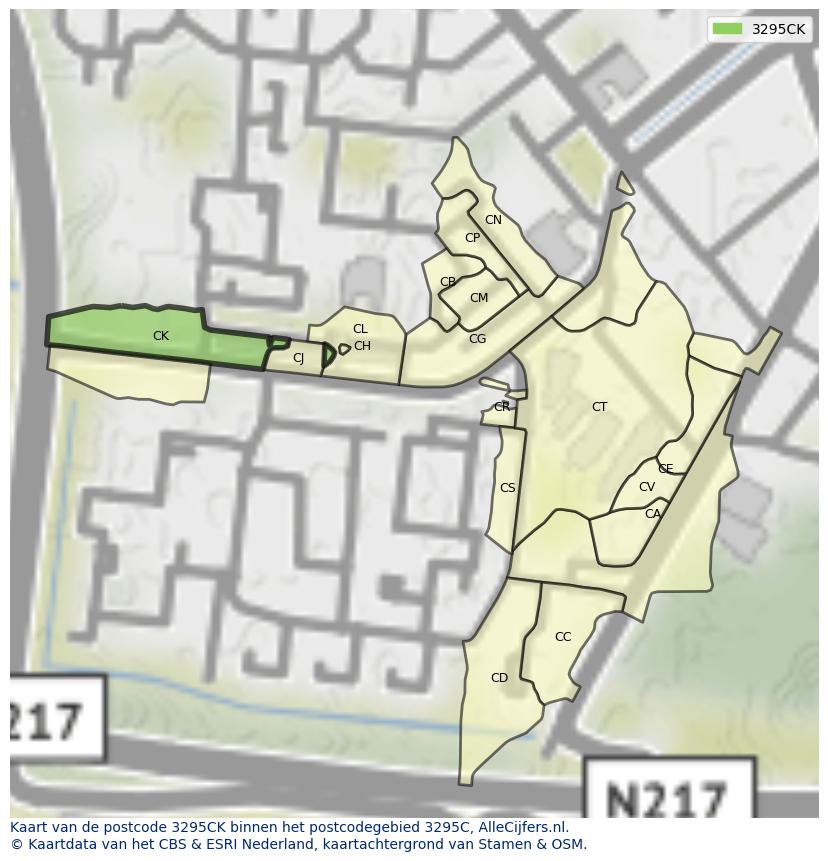 Afbeelding van het postcodegebied 3295 CK op de kaart.