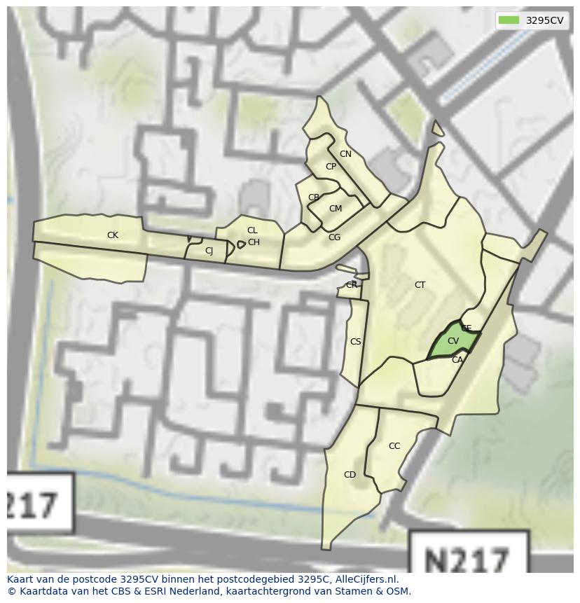 Afbeelding van het postcodegebied 3295 CV op de kaart.