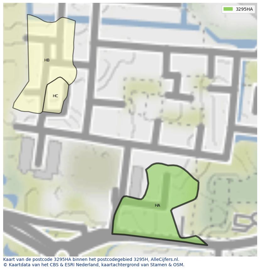 Afbeelding van het postcodegebied 3295 HA op de kaart.