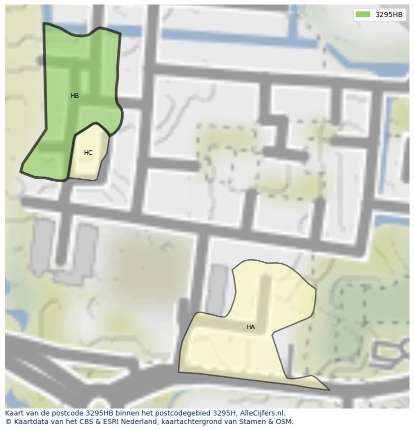 Afbeelding van het postcodegebied 3295 HB op de kaart.