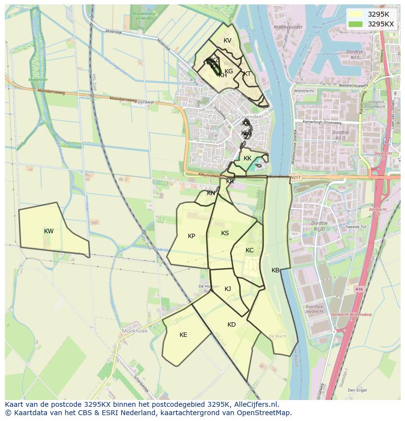 Afbeelding van het postcodegebied 3295 KX op de kaart.