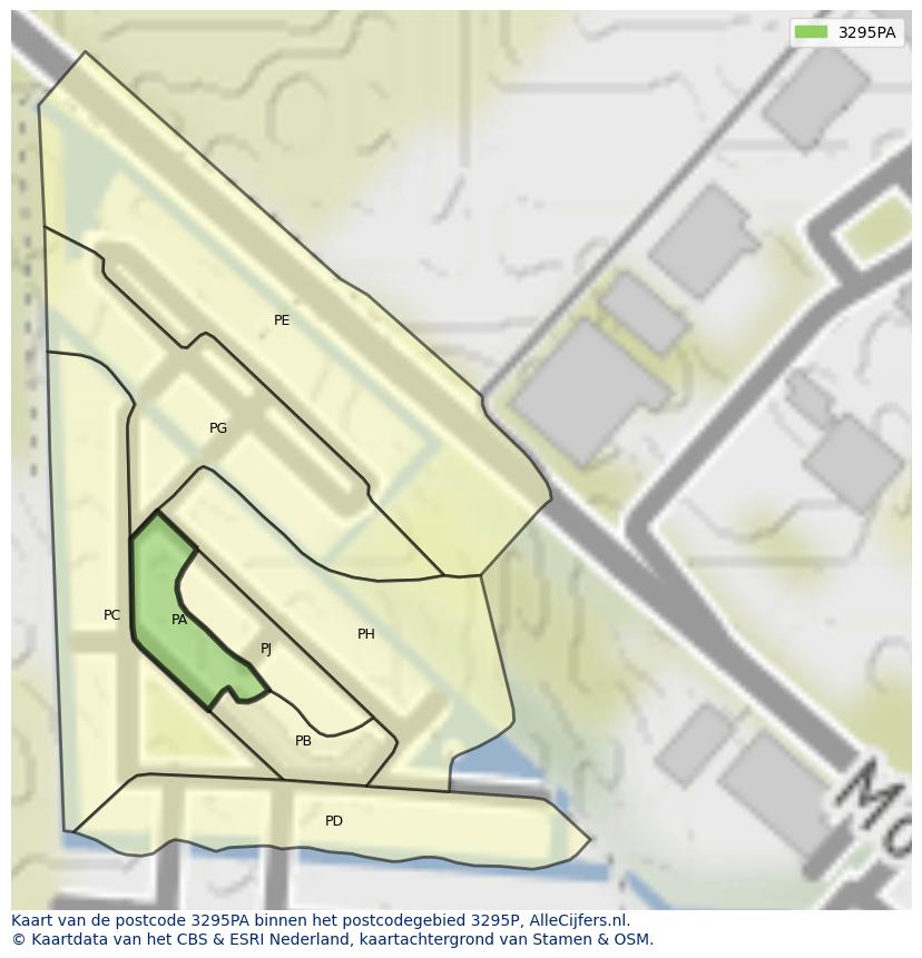 Afbeelding van het postcodegebied 3295 PA op de kaart.
