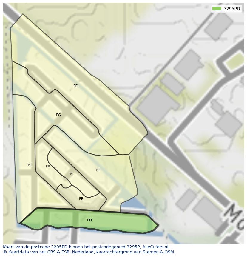 Afbeelding van het postcodegebied 3295 PD op de kaart.