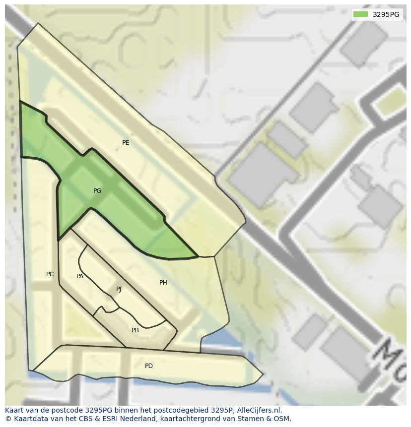 Afbeelding van het postcodegebied 3295 PG op de kaart.