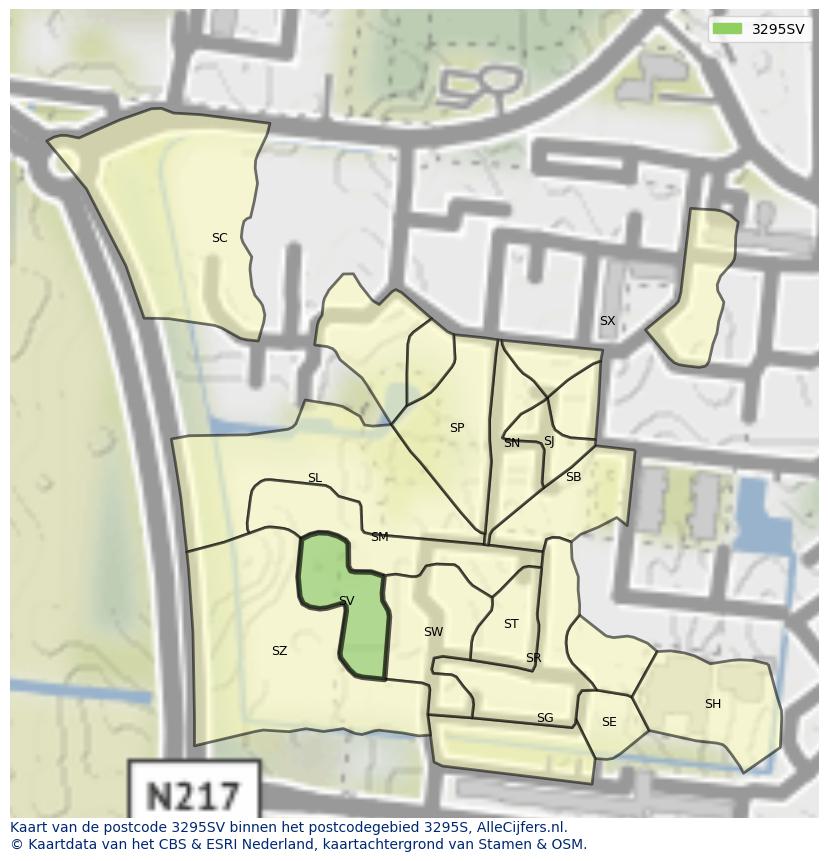 Afbeelding van het postcodegebied 3295 SV op de kaart.