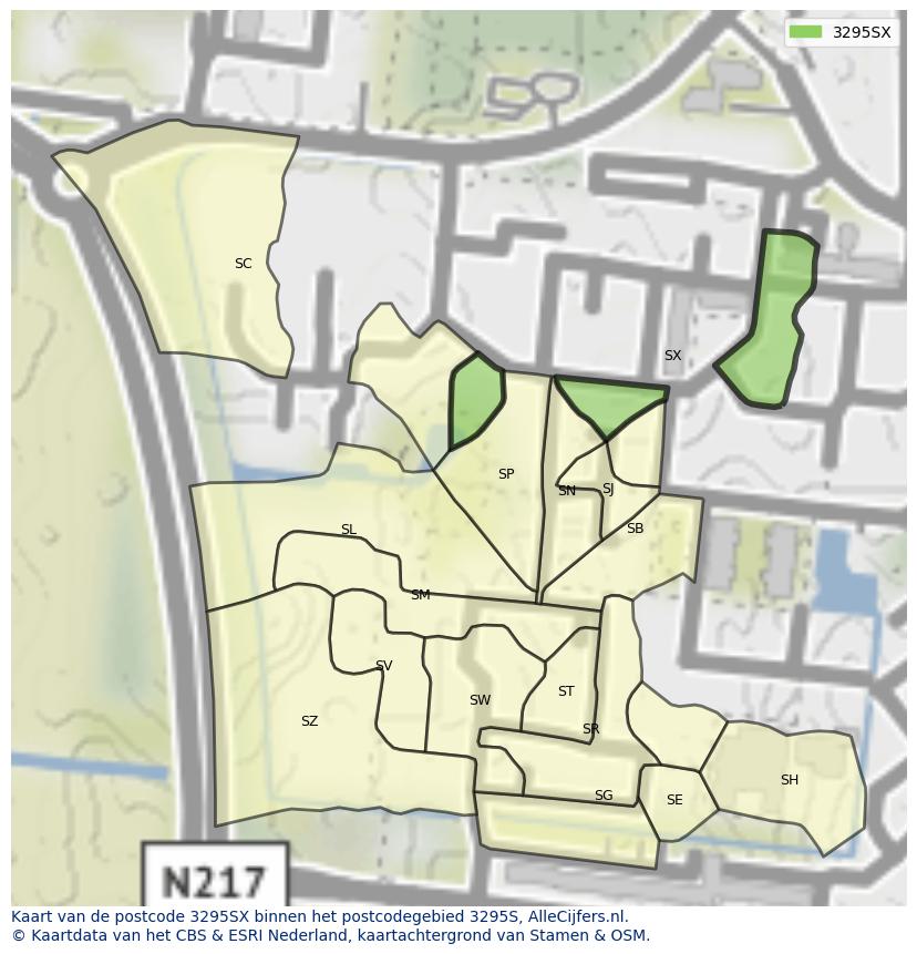 Afbeelding van het postcodegebied 3295 SX op de kaart.