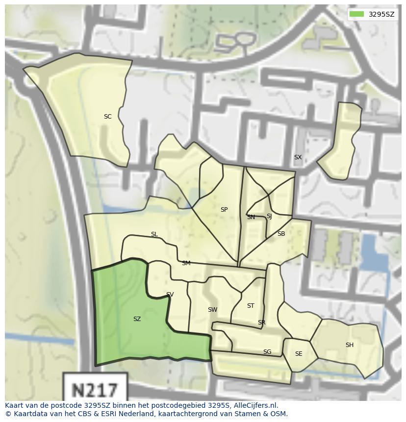 Afbeelding van het postcodegebied 3295 SZ op de kaart.