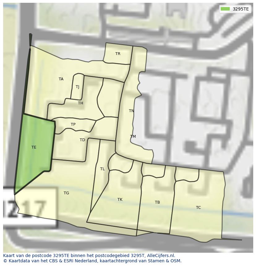 Afbeelding van het postcodegebied 3295 TE op de kaart.