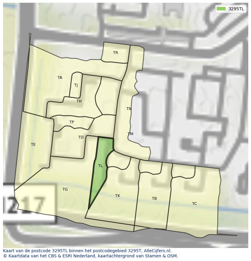 Afbeelding van het postcodegebied 3295 TL op de kaart.