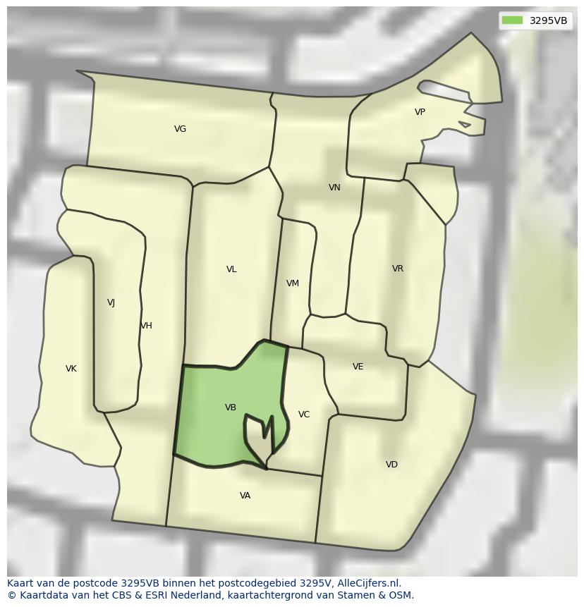 Afbeelding van het postcodegebied 3295 VB op de kaart.
