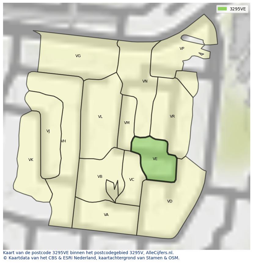 Afbeelding van het postcodegebied 3295 VE op de kaart.