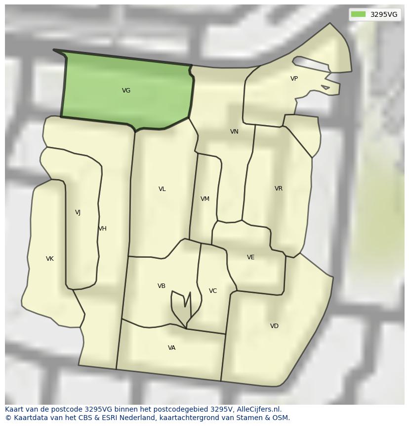 Afbeelding van het postcodegebied 3295 VG op de kaart.