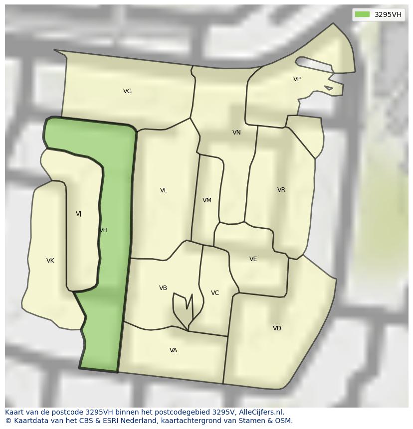 Afbeelding van het postcodegebied 3295 VH op de kaart.