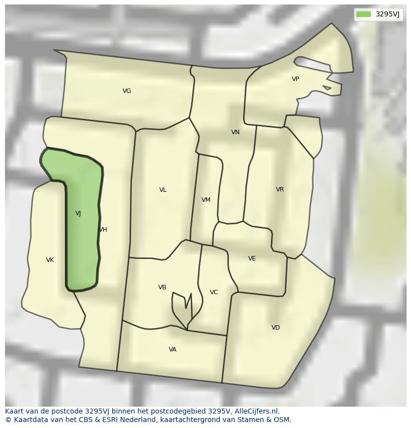 Afbeelding van het postcodegebied 3295 VJ op de kaart.