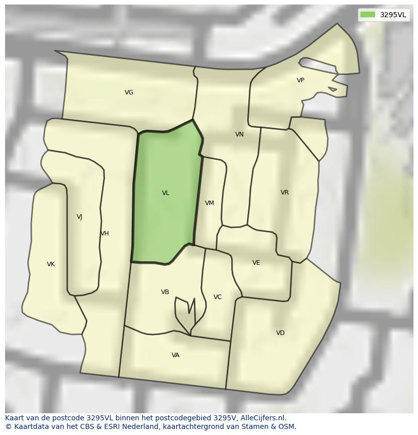 Afbeelding van het postcodegebied 3295 VL op de kaart.
