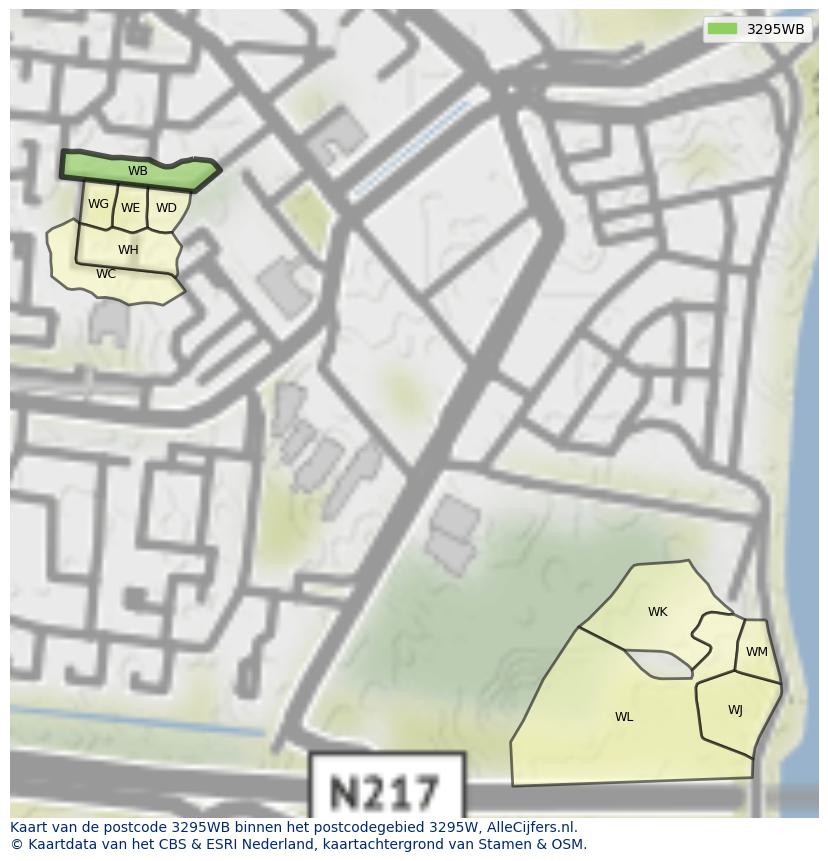 Afbeelding van het postcodegebied 3295 WB op de kaart.