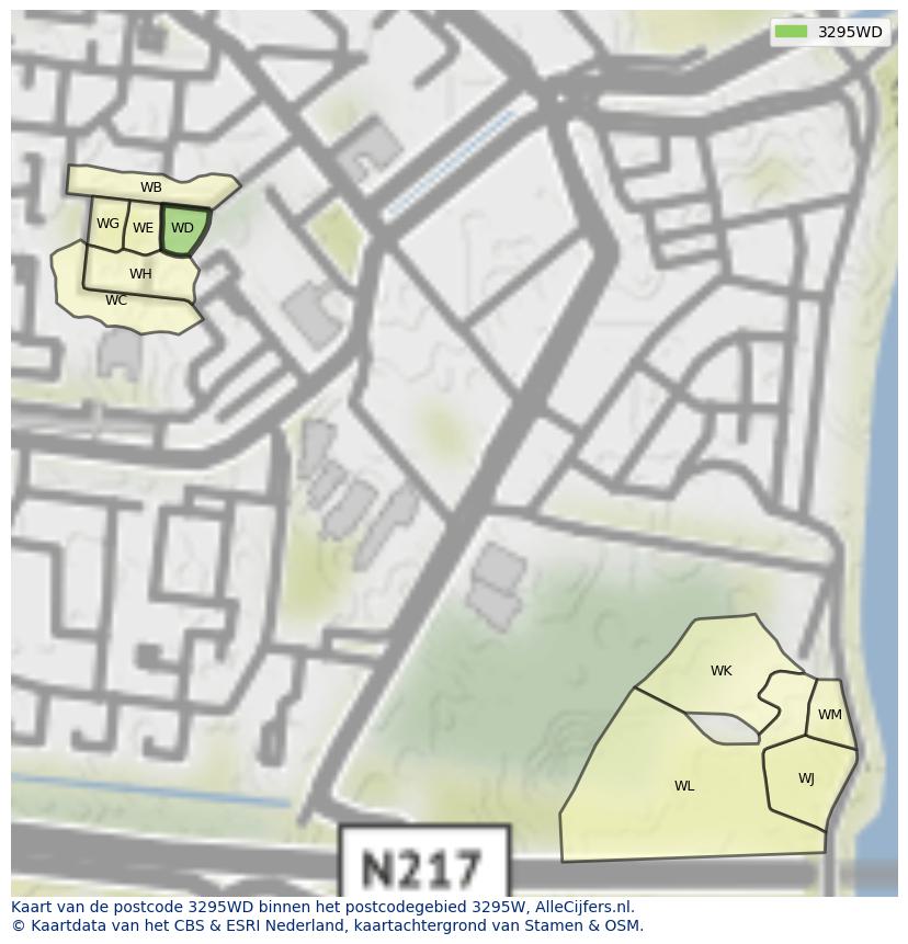Afbeelding van het postcodegebied 3295 WD op de kaart.